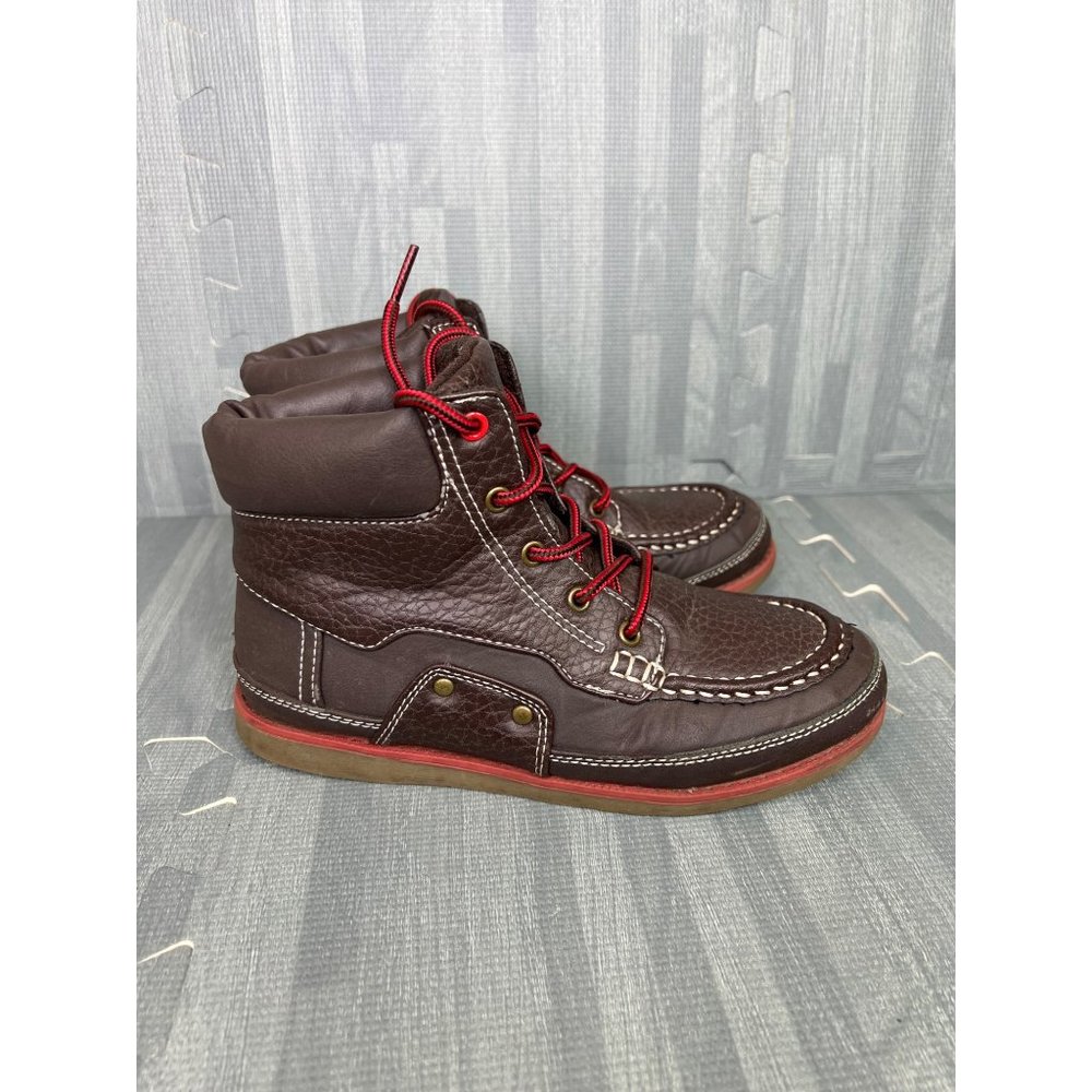 Tommy Hilfiger Boots Boys Size 4 Brown Leather lace Up Huntlee Mid Cut